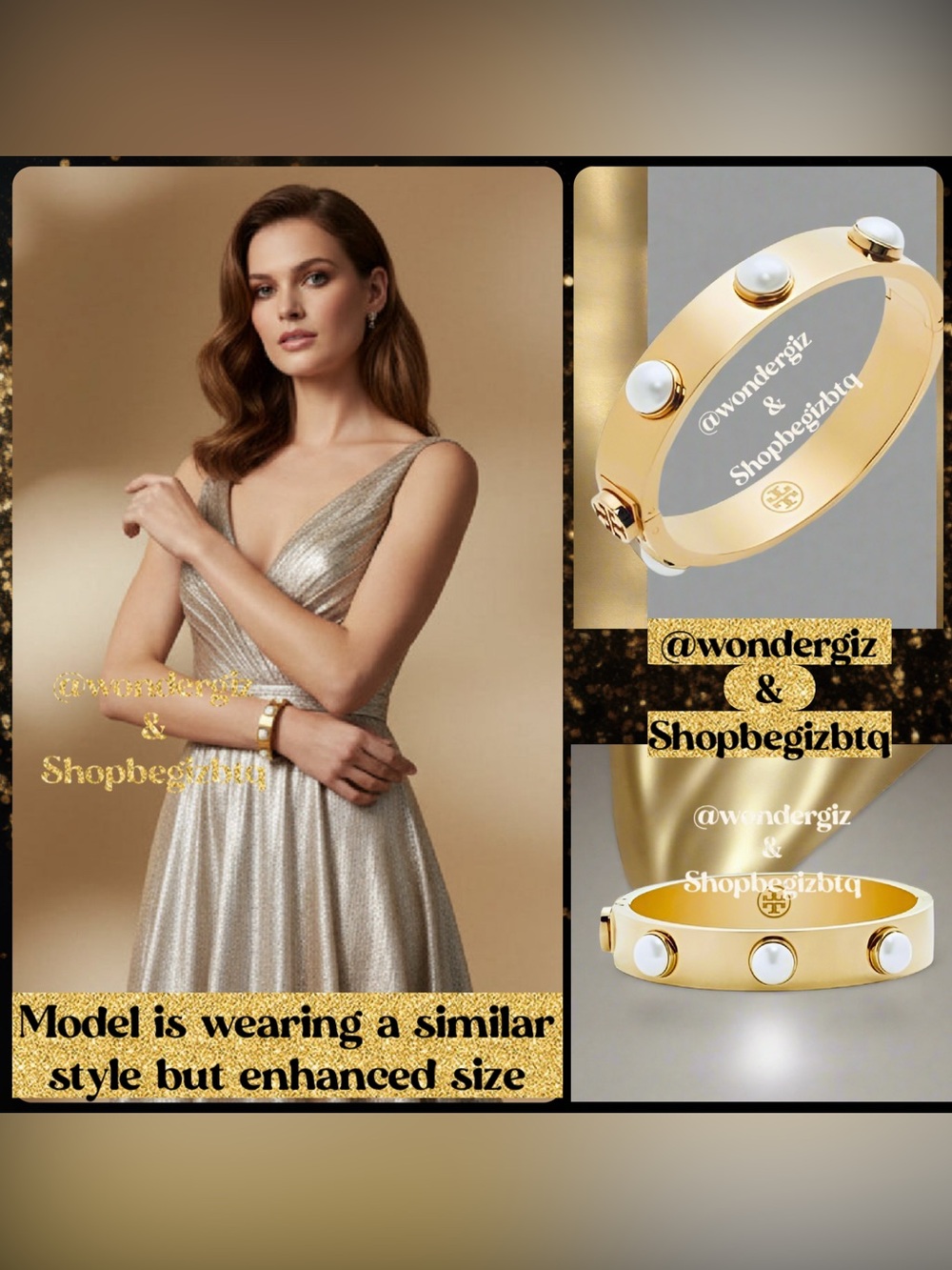 🆕Tory Burch Authentic Metal Logo & Stud Pearls Swarovski Crystal Cuff Bracelet